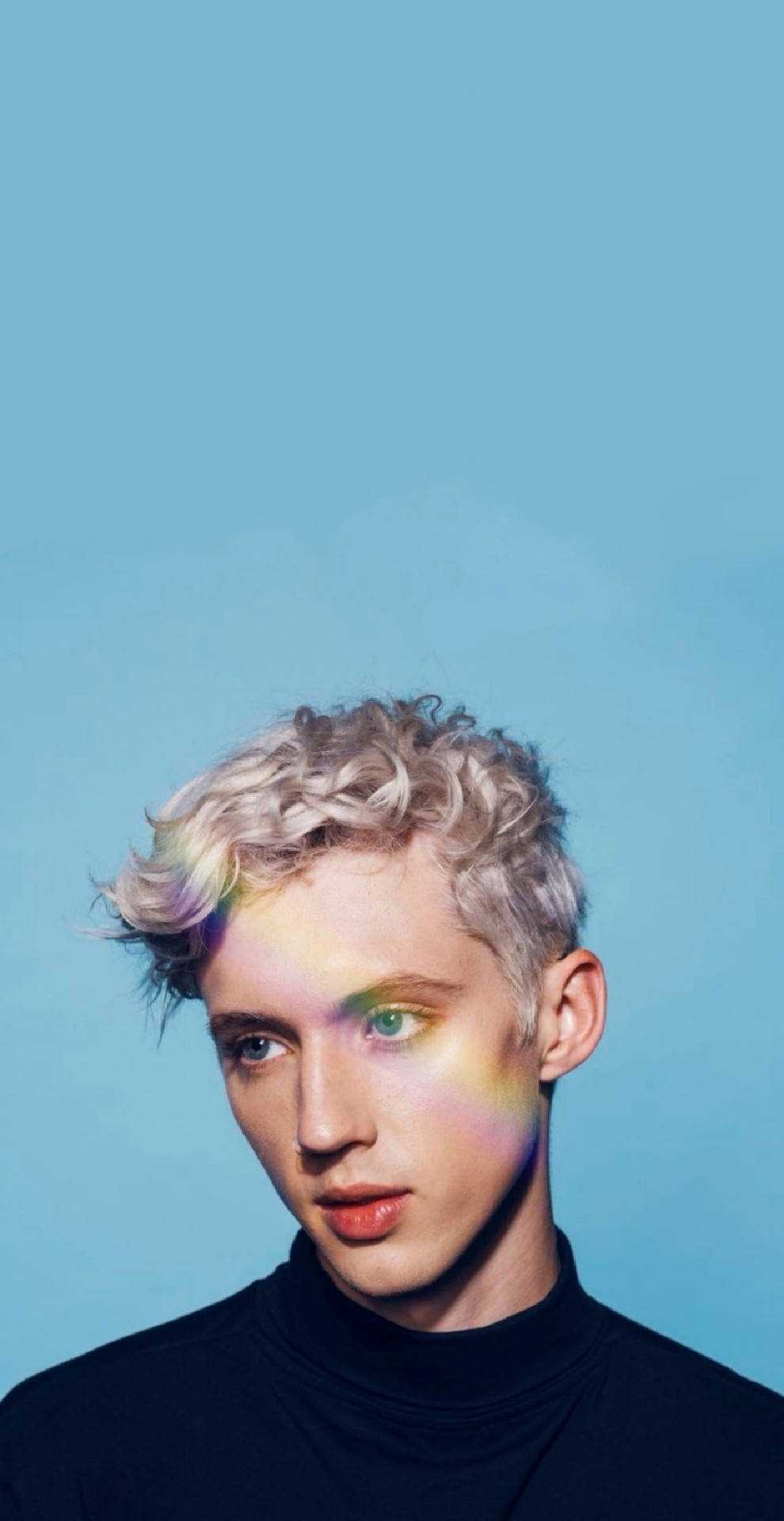 Troye Sivan, rainbow, curly blonde hair, Full HD Phone Wallpaper