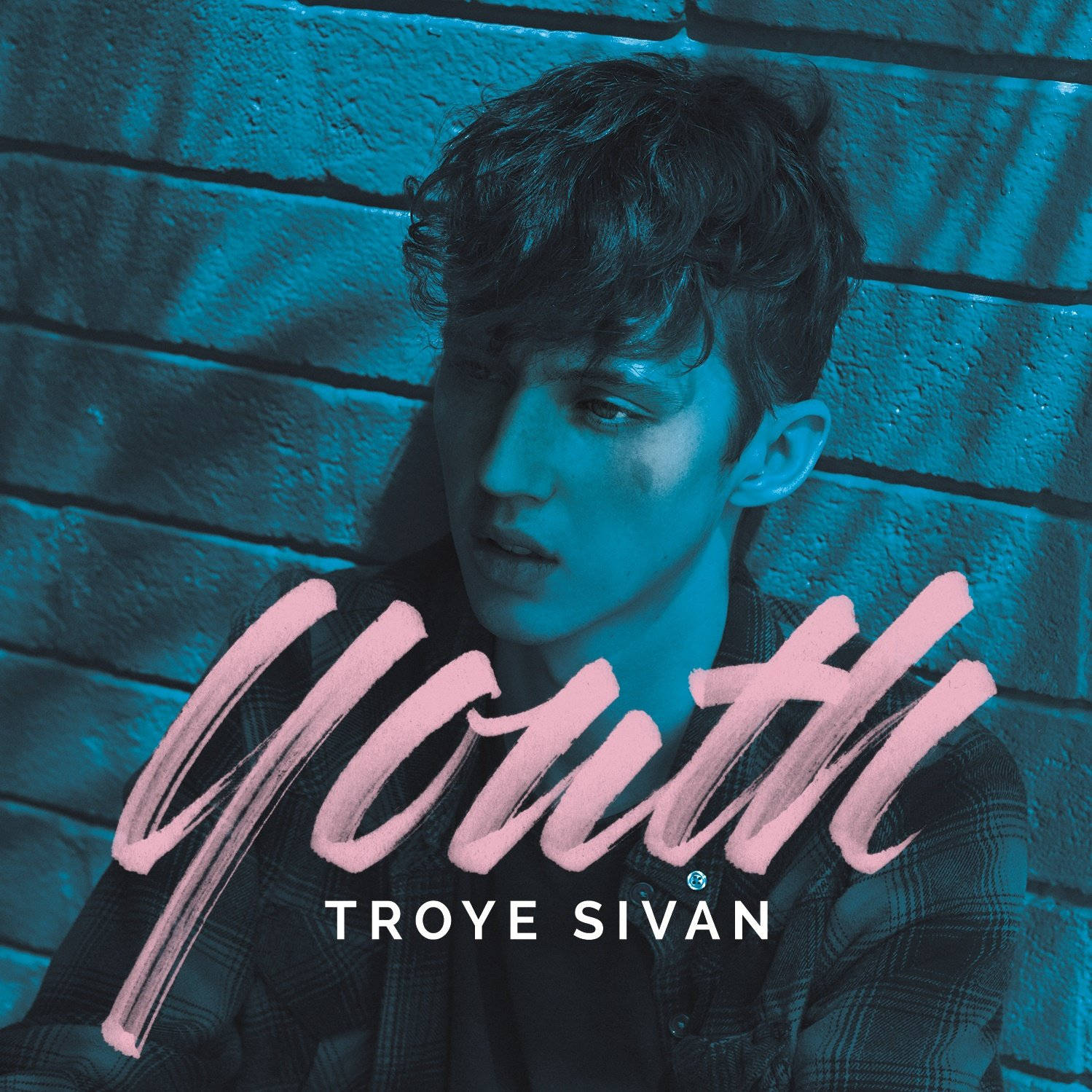 Troye Sivan, Youth Cover, blue-lit brick wall, HD Desktop Wallpaper