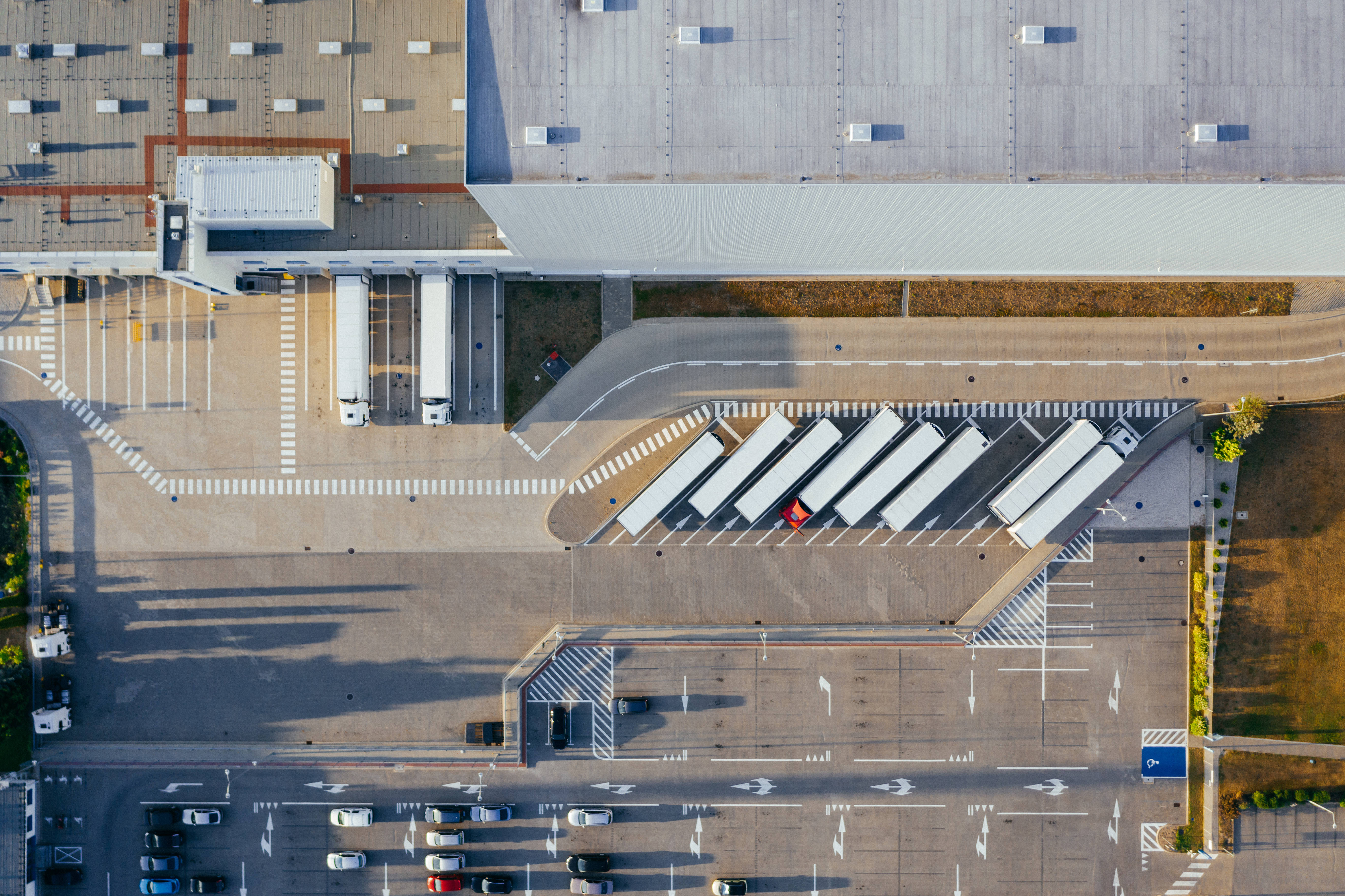 aerial view, semi-trucks, container trucks, 5K Desktop Wallpaper