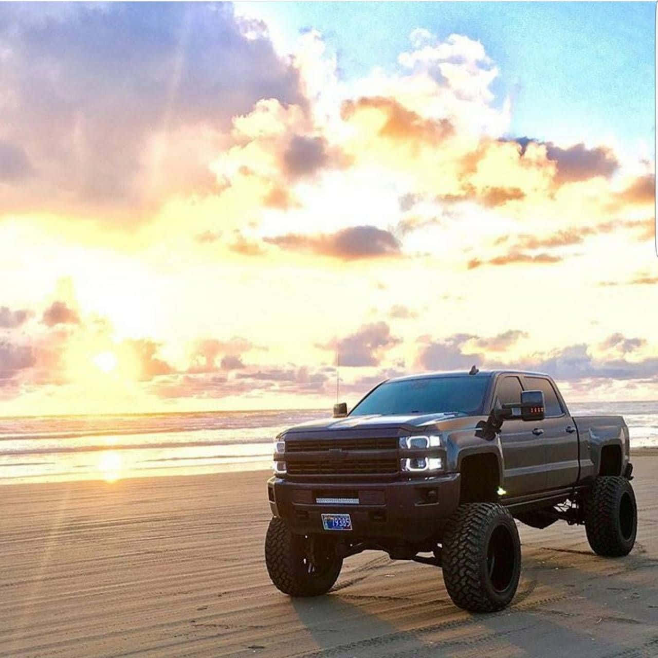 lifted truck, black, beach, HD Desktop Wallpaper