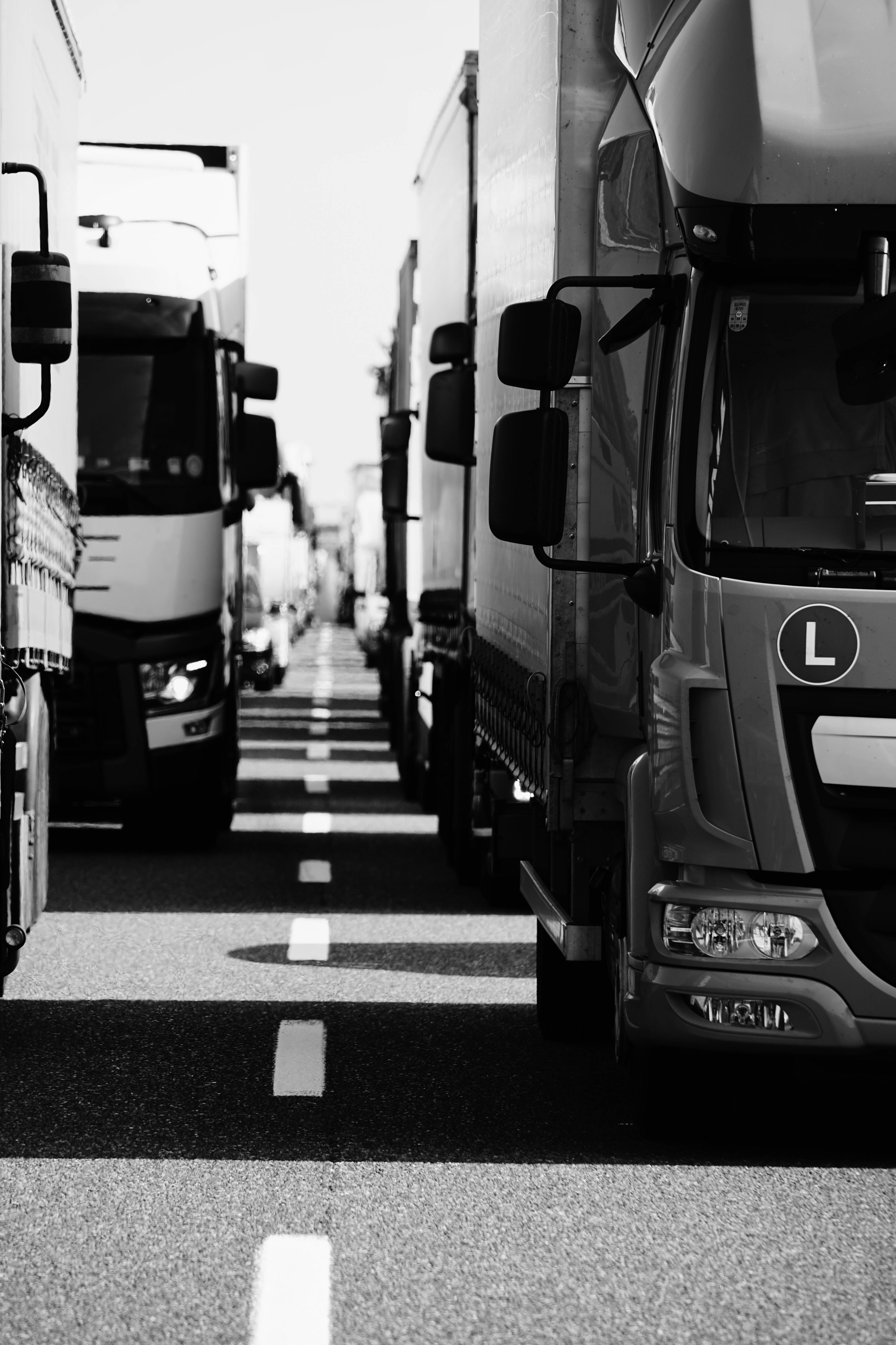 grayscale, semi-trucks, chrome, 5K Phone Wallpaper