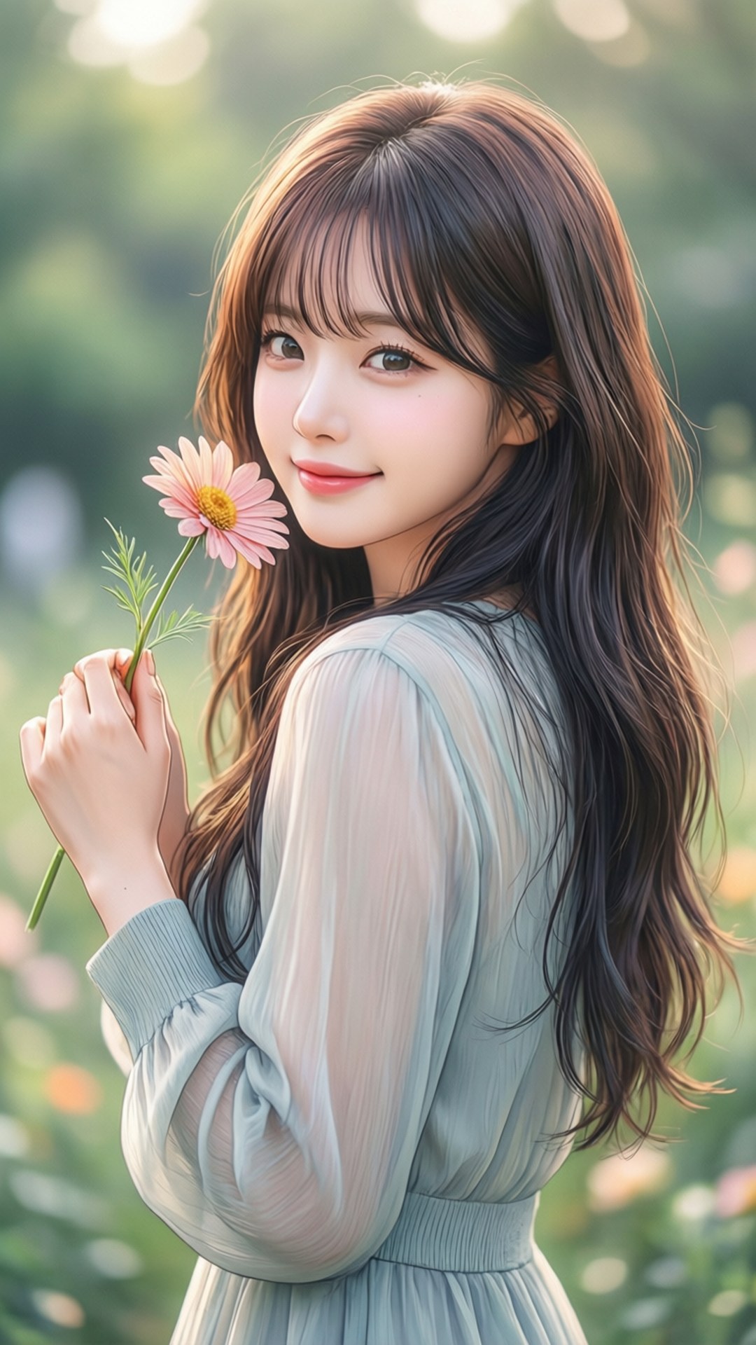flower gaze, pink daisy, sunlit garden, Full HD Phone Wallpaper