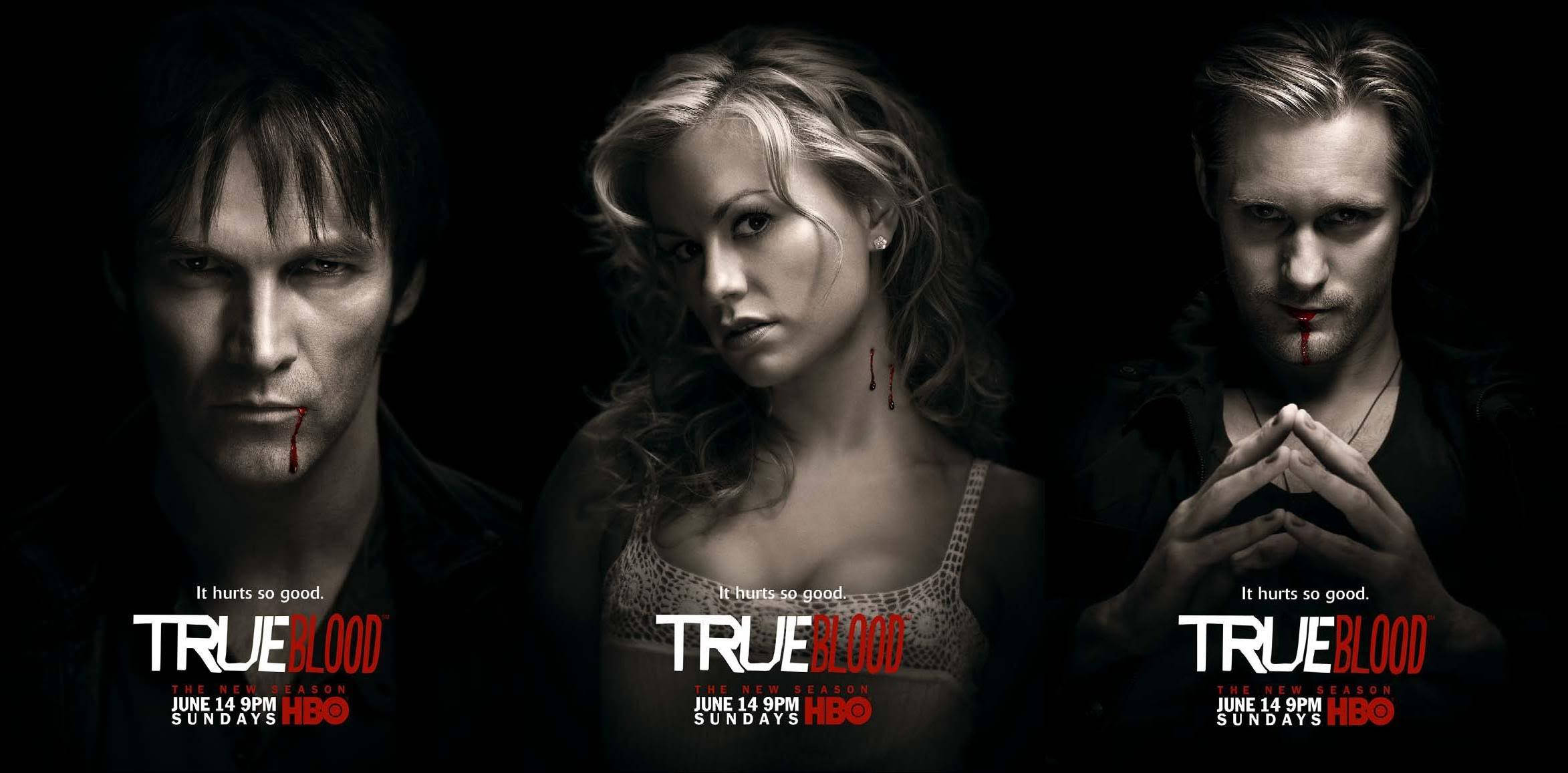True Blood, vampires, blood dripping from their mouths, Full HD Desktop Wallpaper