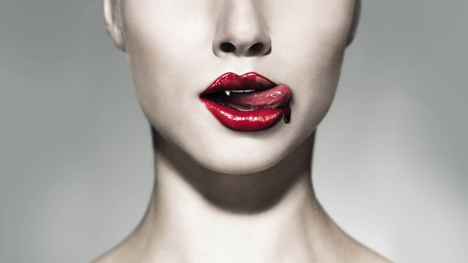 True Blood, glossy red lips, drop of blood, Full HD Desktop Wallpaper