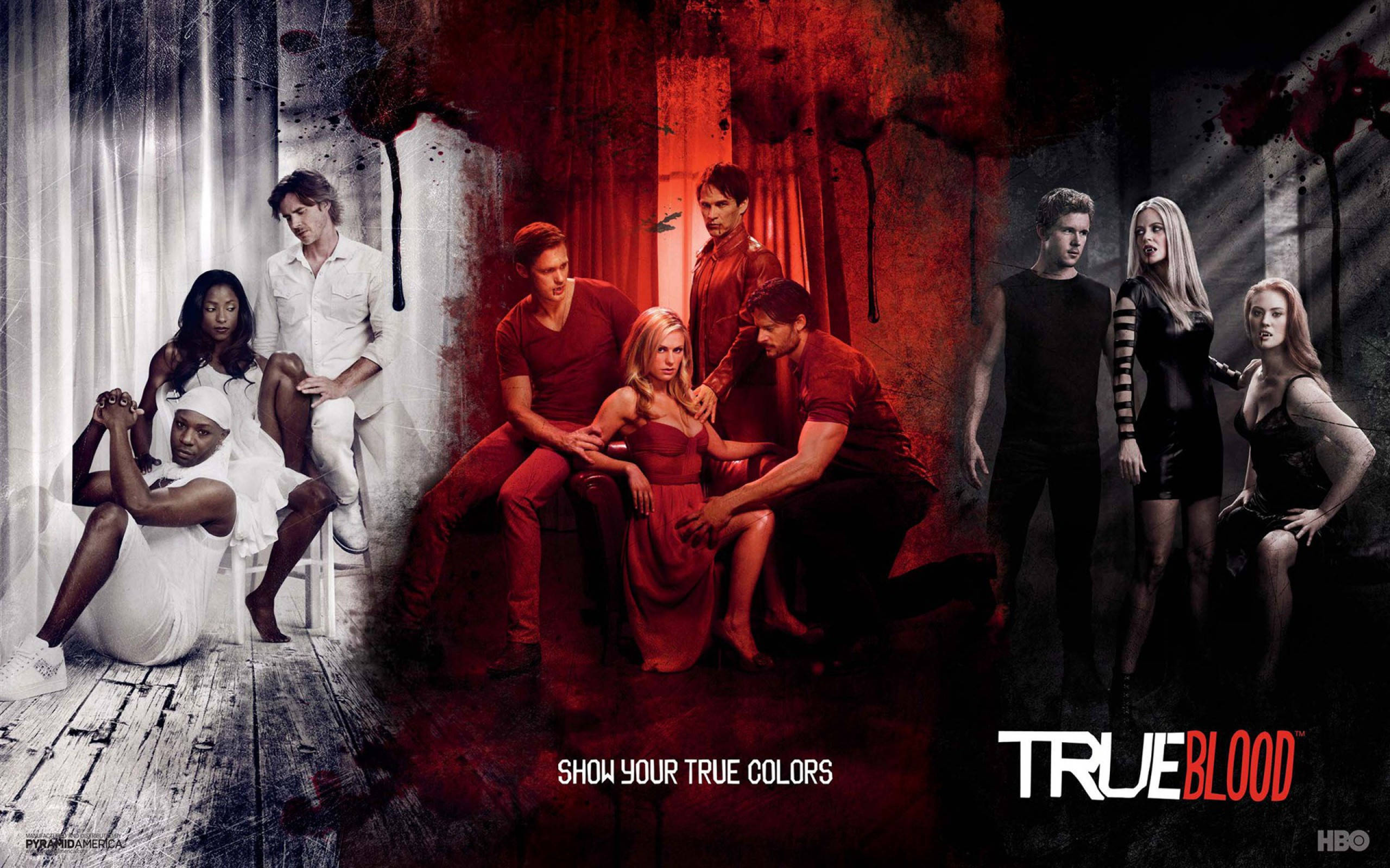 True Blood, cast members, red and white tones, 2K Desktop Wallpaper