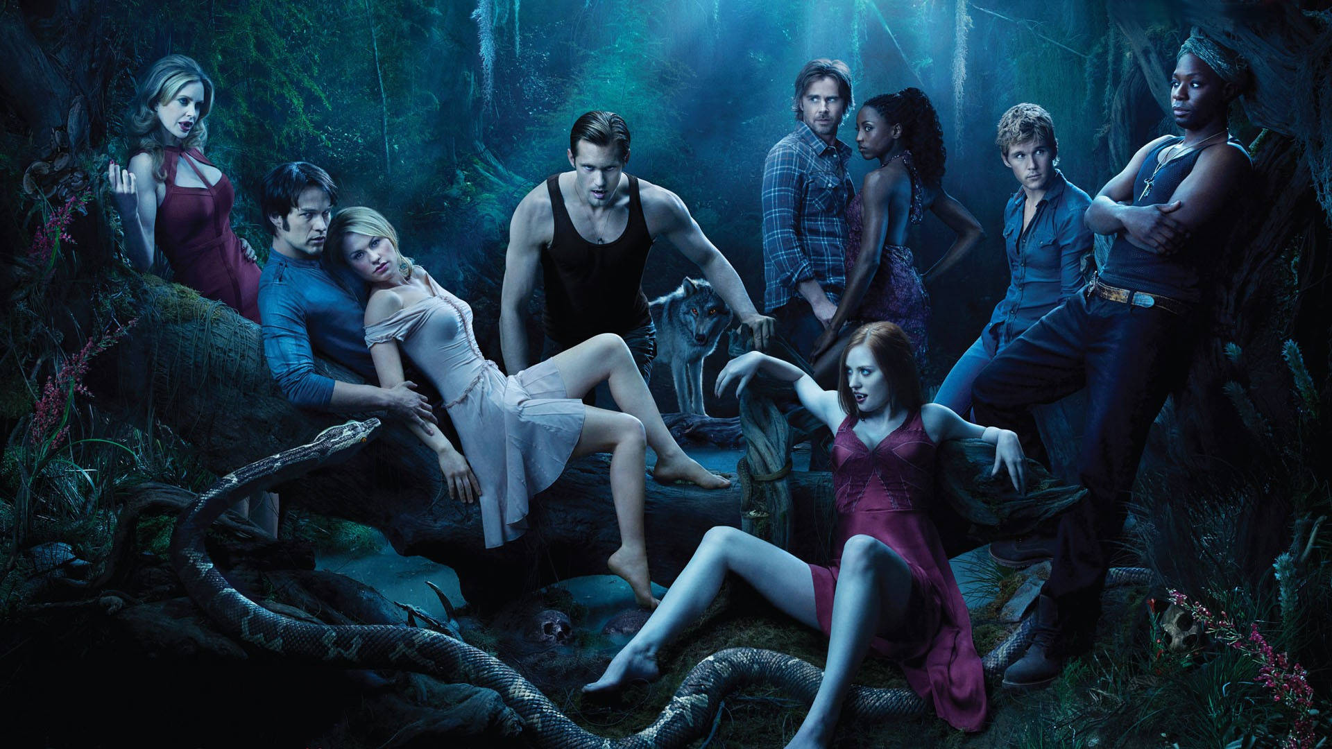 True Blood, cast, dark mystical forest, Full HD Desktop Wallpaper