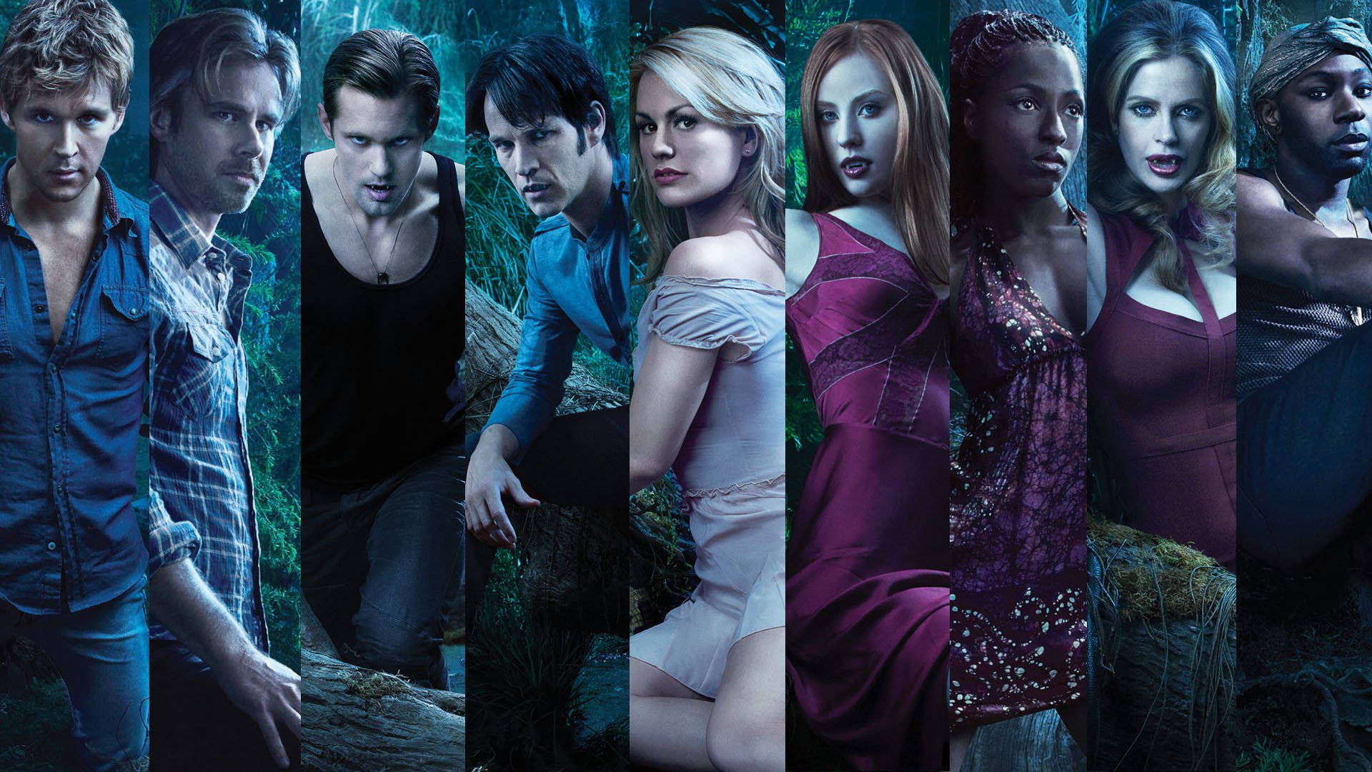 True Blood, character panel, dark forest, Full HD Desktop Wallpaper