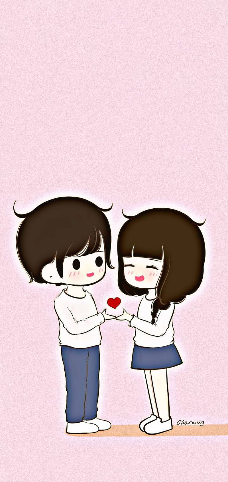 True Love Cartoon, anime-style, two cute teens, HD Phone Wallpaper