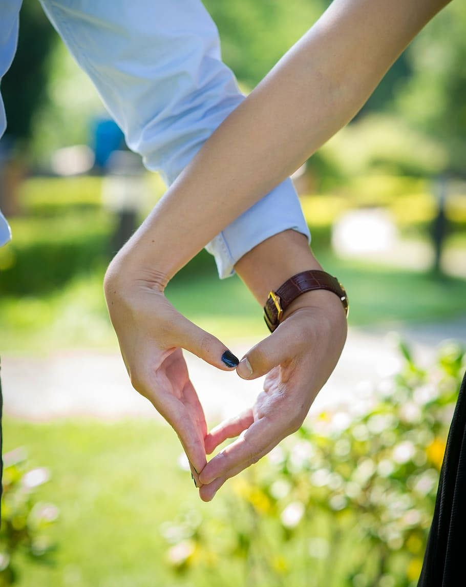 True Love, hand heart, sunlit green park, SD Phone Wallpaper