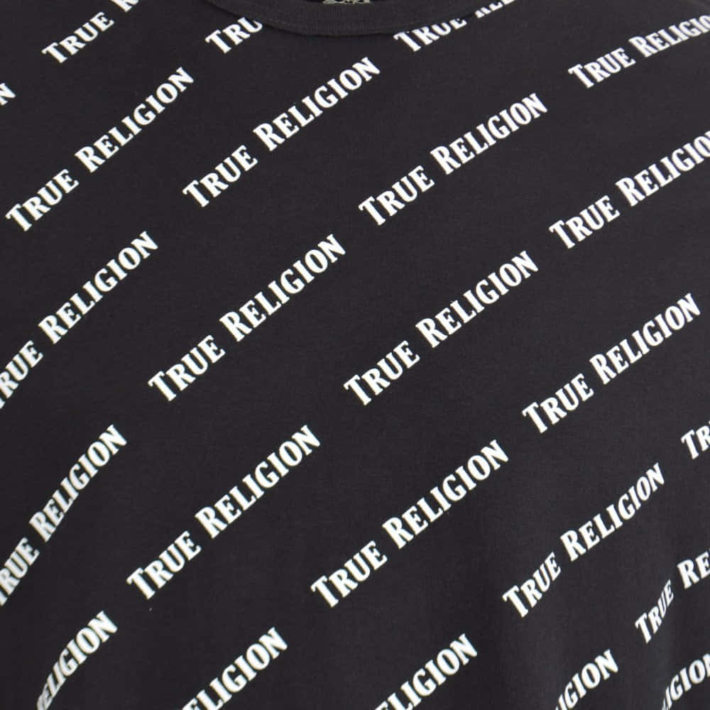True Religion, black t-shirt, white diagonal 'TRUE RELIGION' text, SD Desktop Wallpaper