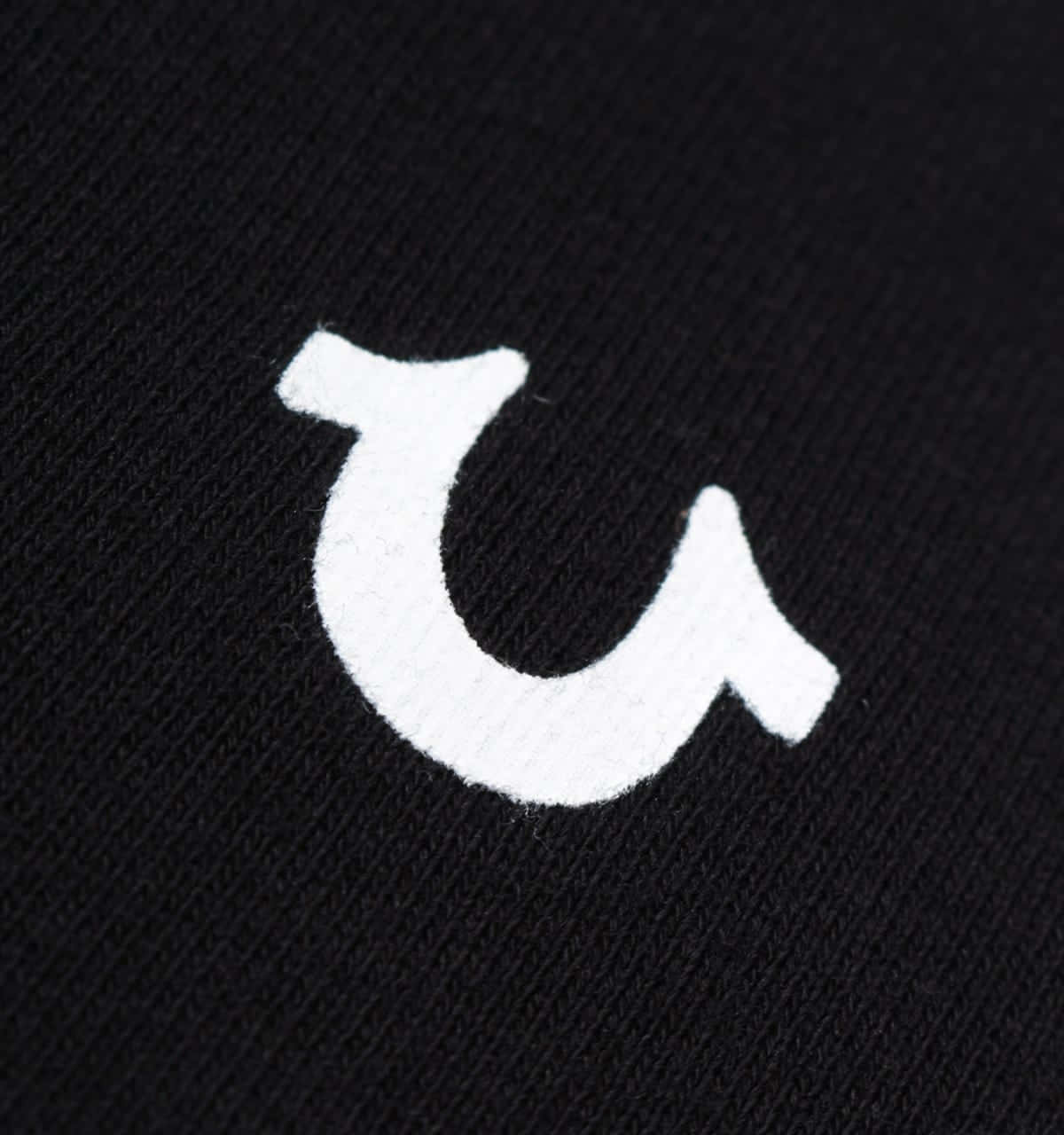 True Religion, black textured fabric, minimalist white abstract logo, HD Phone Wallpaper