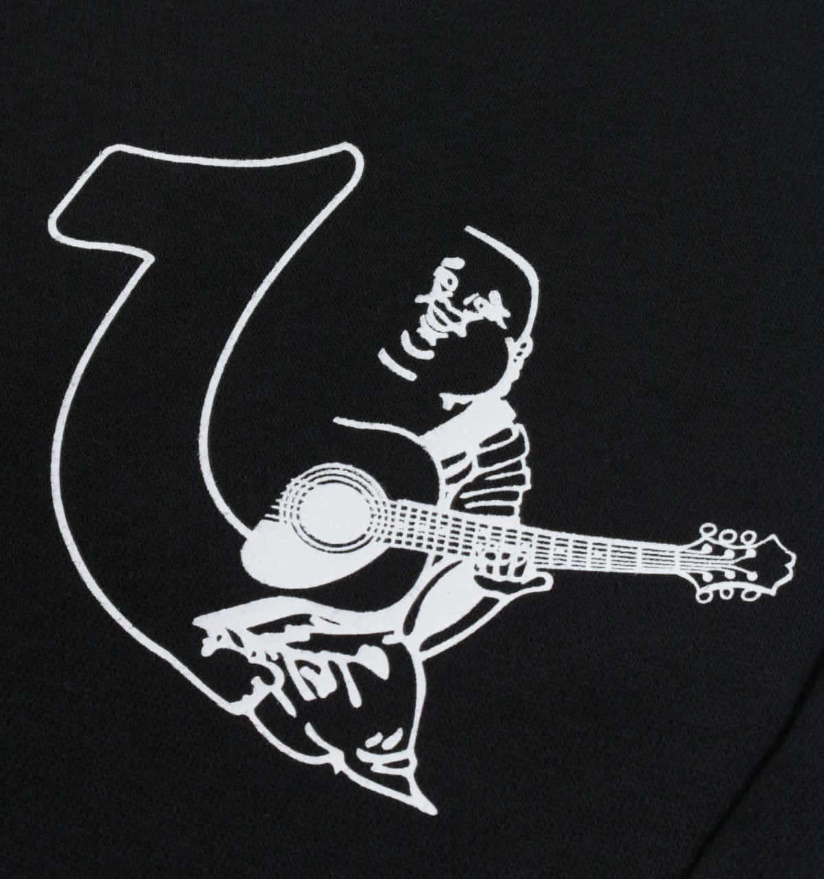 True Religion, white line-art skeleton, guitar, HD Phone Wallpaper