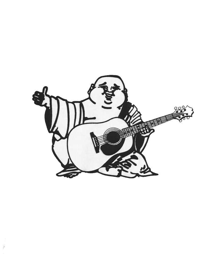 True Religion, cartoon Buddha, acoustic guitar, SD Phone Wallpaper