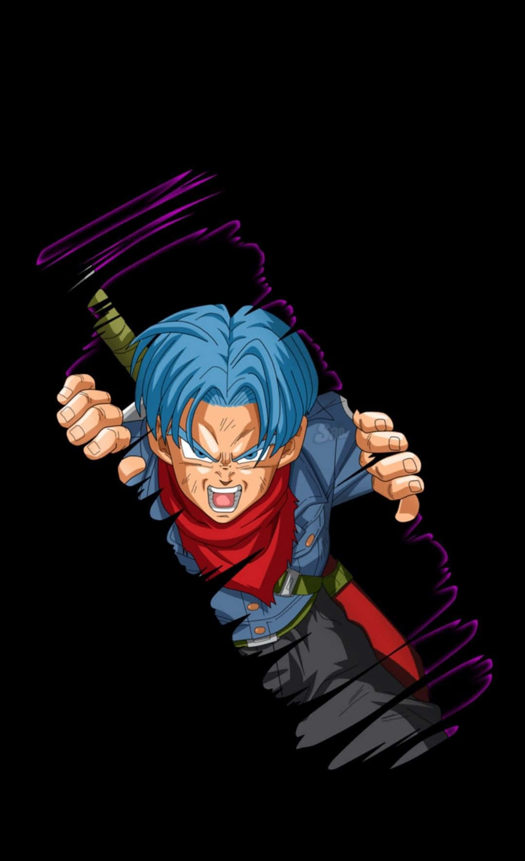 Trunks Phone, blue-haired anime warrior, red scarf, HD Phone Wallpaper