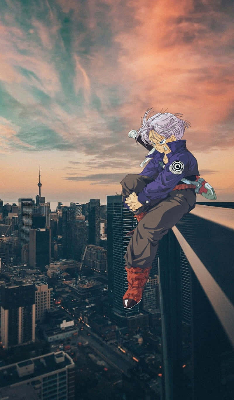 Trunks Phone, silver hair, skyscraper ledge, HD Phone Wallpaper