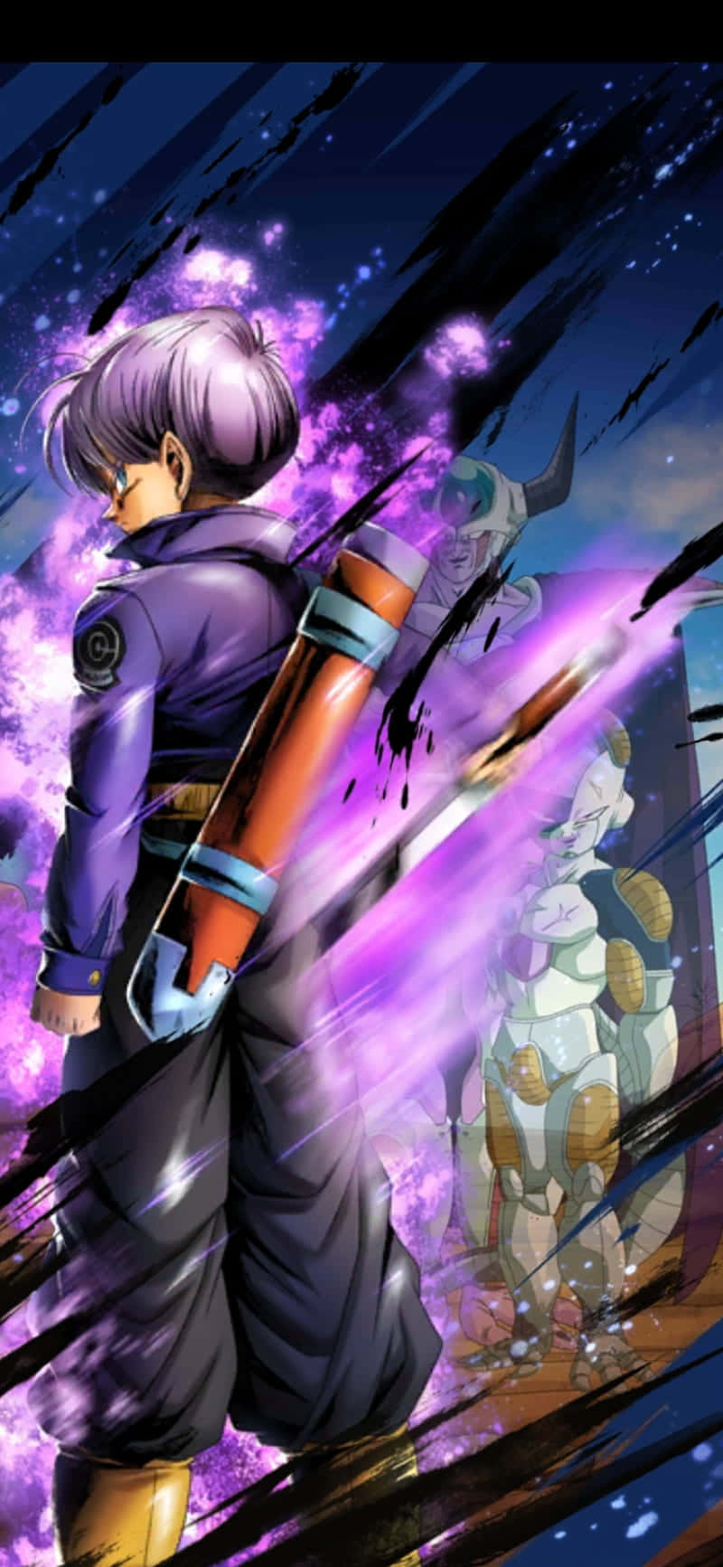 Trunks Phone, purple-haired anime warrior, dark uniform, HD Phone Wallpaper