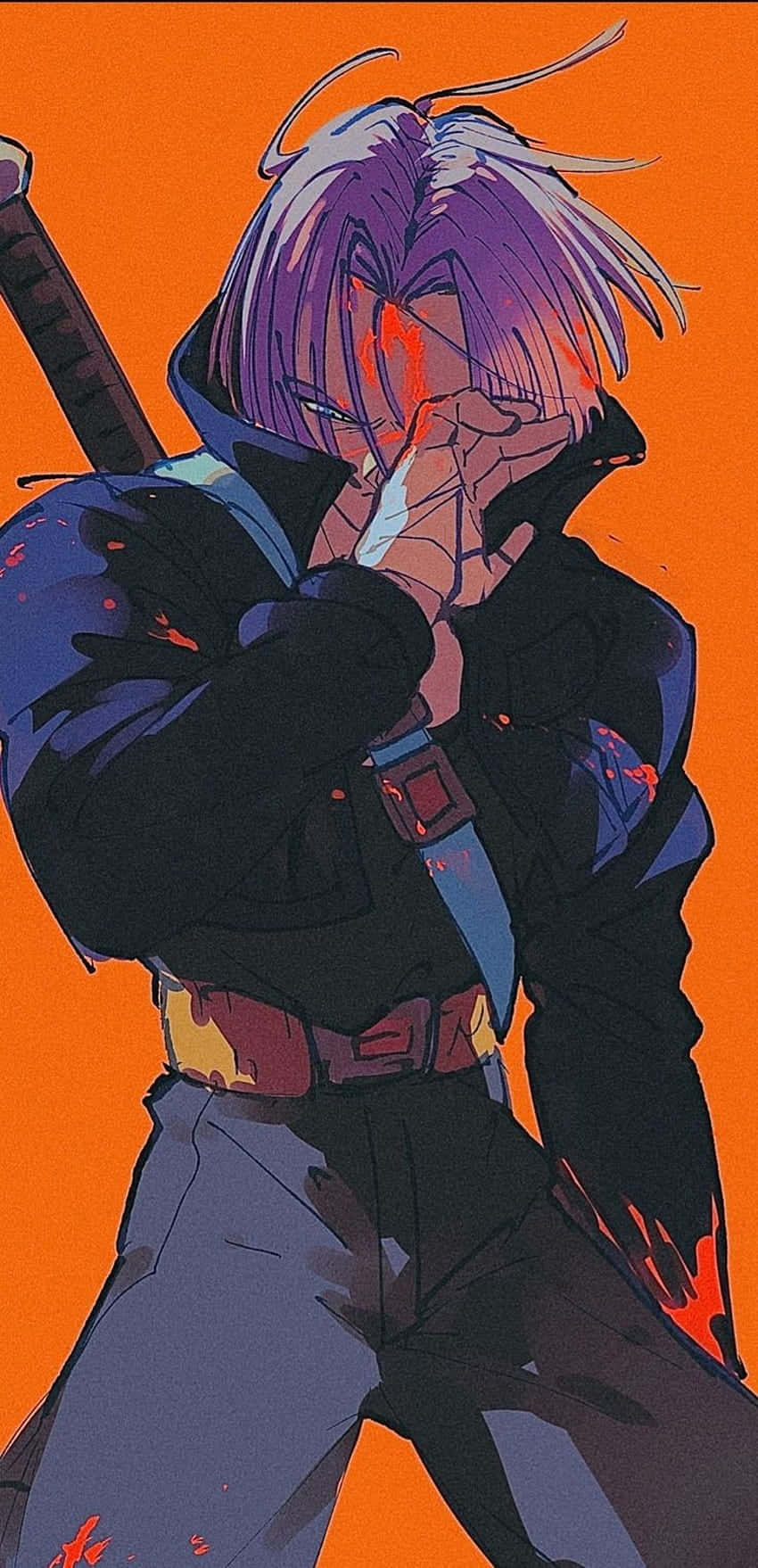 Trunks, purple-haired anime warrior, dark gear, HD Phone Wallpaper