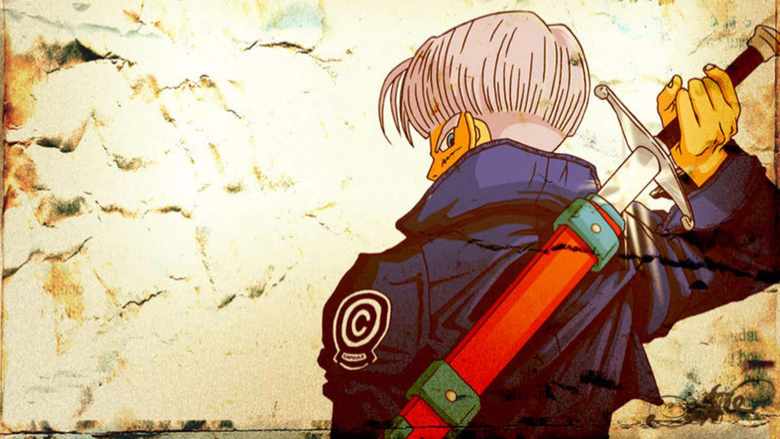Trunks, pink hair, yellow eyes, 2K Desktop Wallpaper