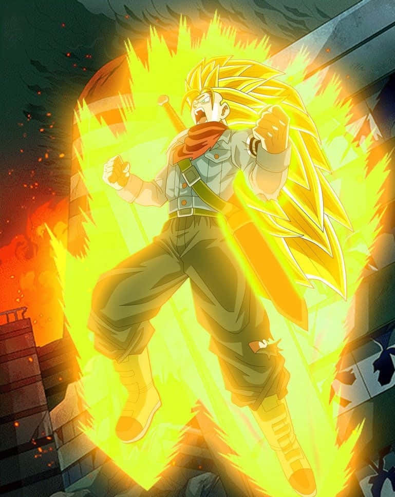 Trunks, spiky golden hair, glowing aura, SD Phone Wallpaper