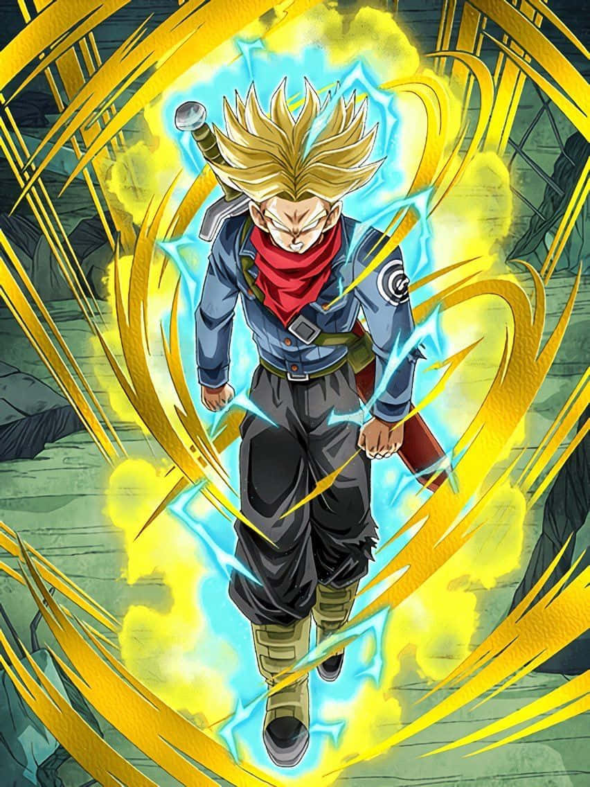 Trunks, blue and red gear, blue lightning, SD Phone Wallpaper