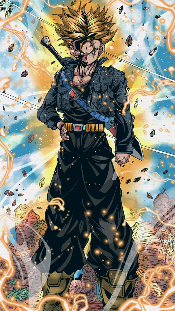 Trunks, spiky-haired anime warrior, black armor, SD Phone Wallpaper