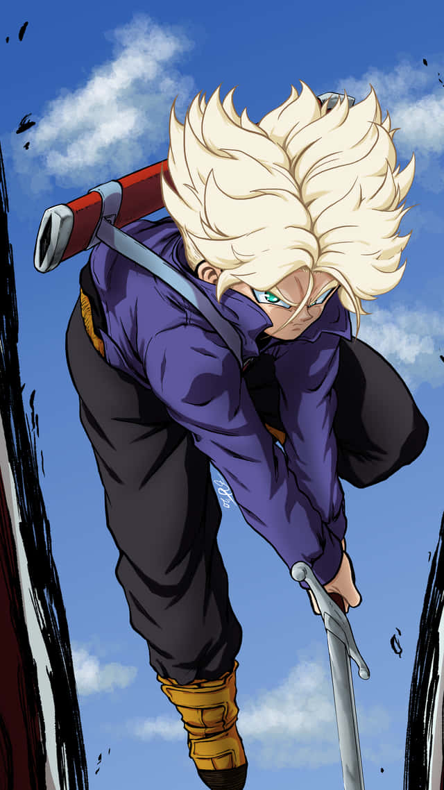 Trunks, spiky-haired anime warrior, purple gear, SD Phone Wallpaper