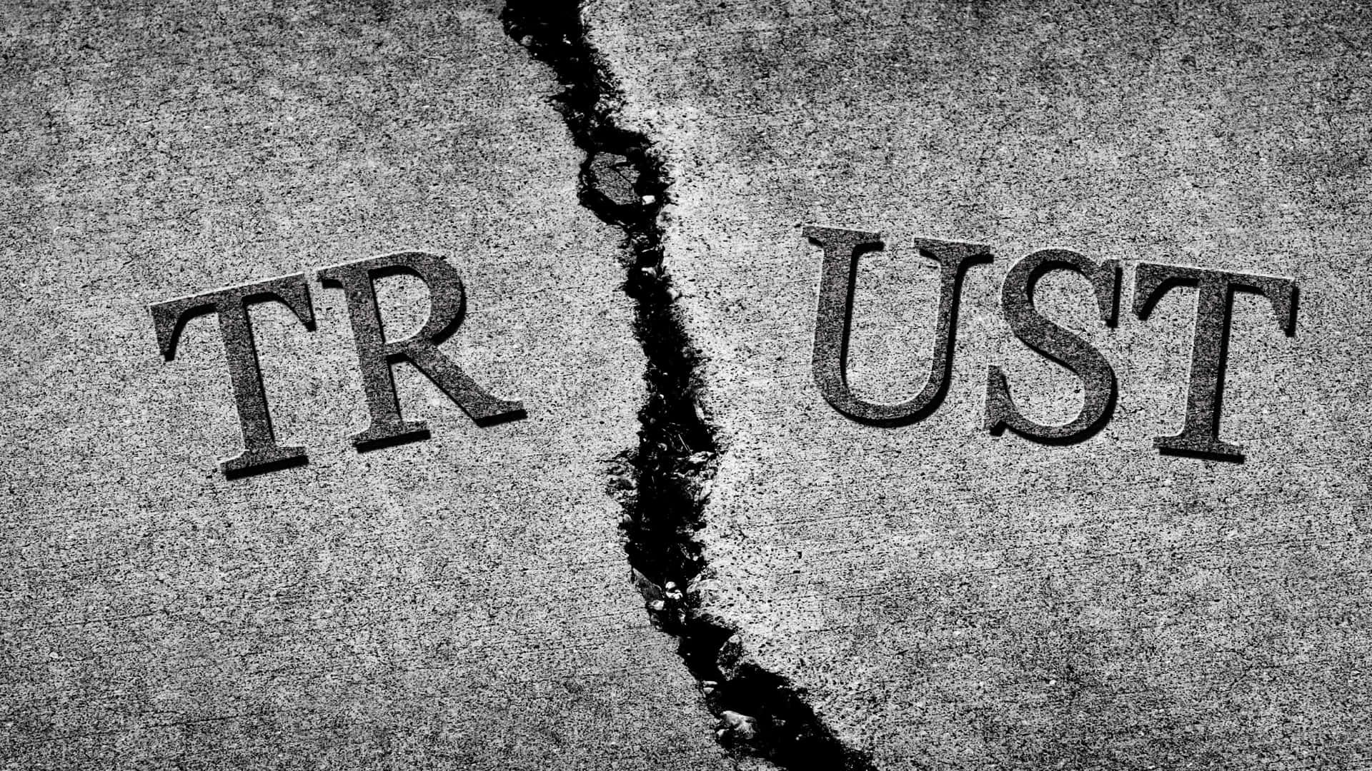 TRUST, jagged crack, concrete, Full HD Desktop Wallpaper