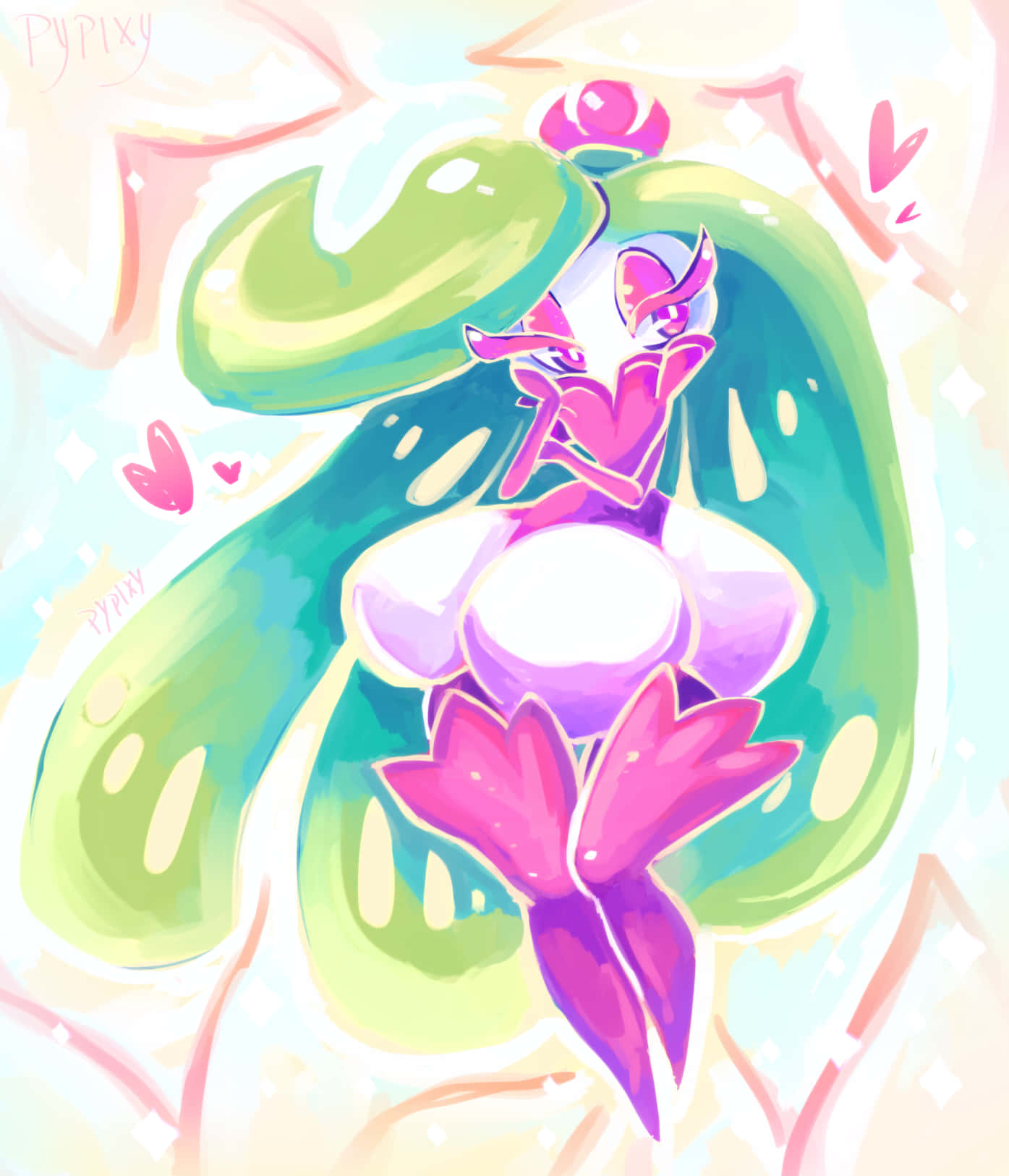 Tsareena, pink anime-style character, large eyes, HD Phone Wallpaper