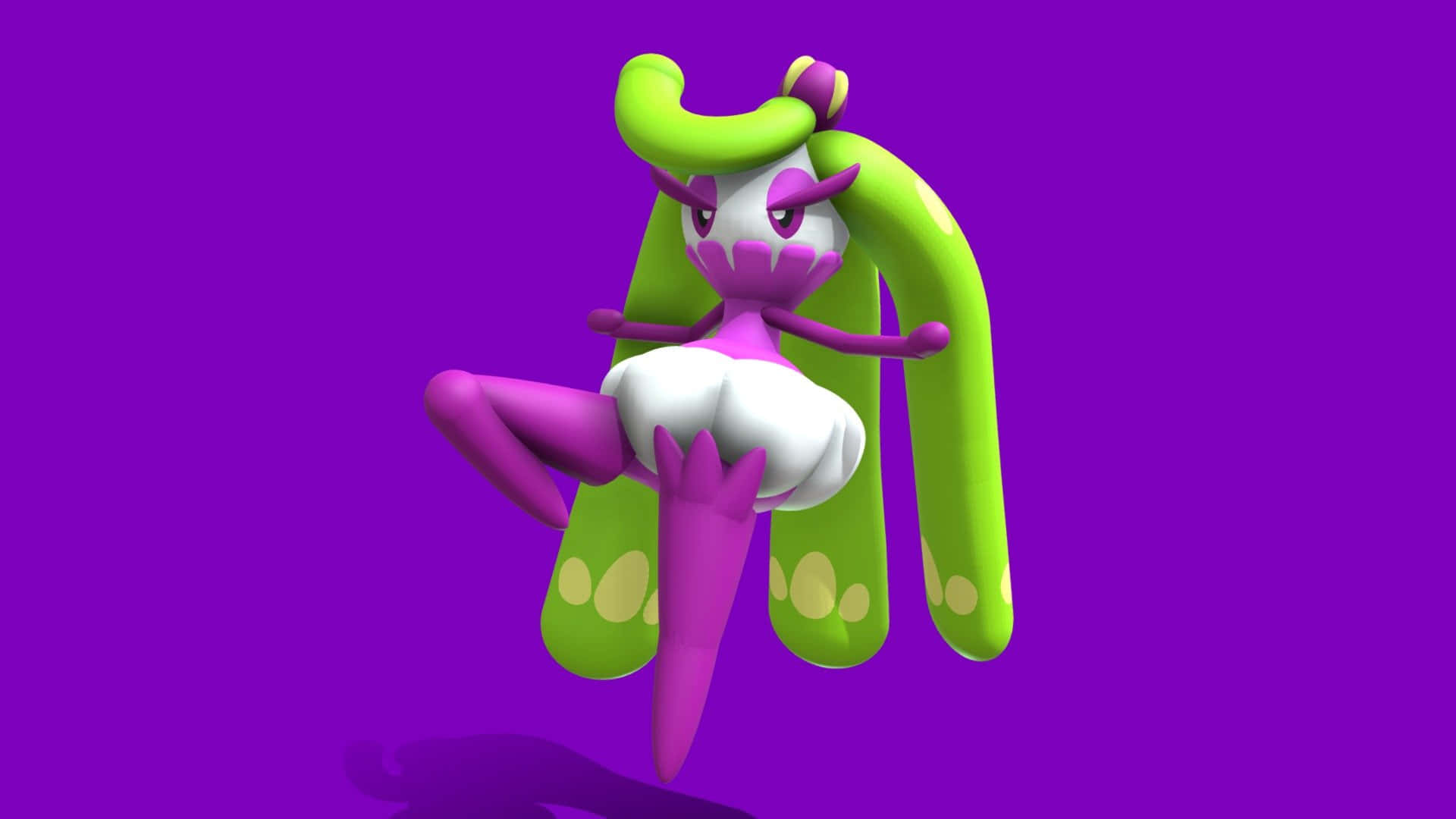 Tsareena, purple and green cartoon creature, long noodle-like limbs, Full HD Desktop Wallpaper