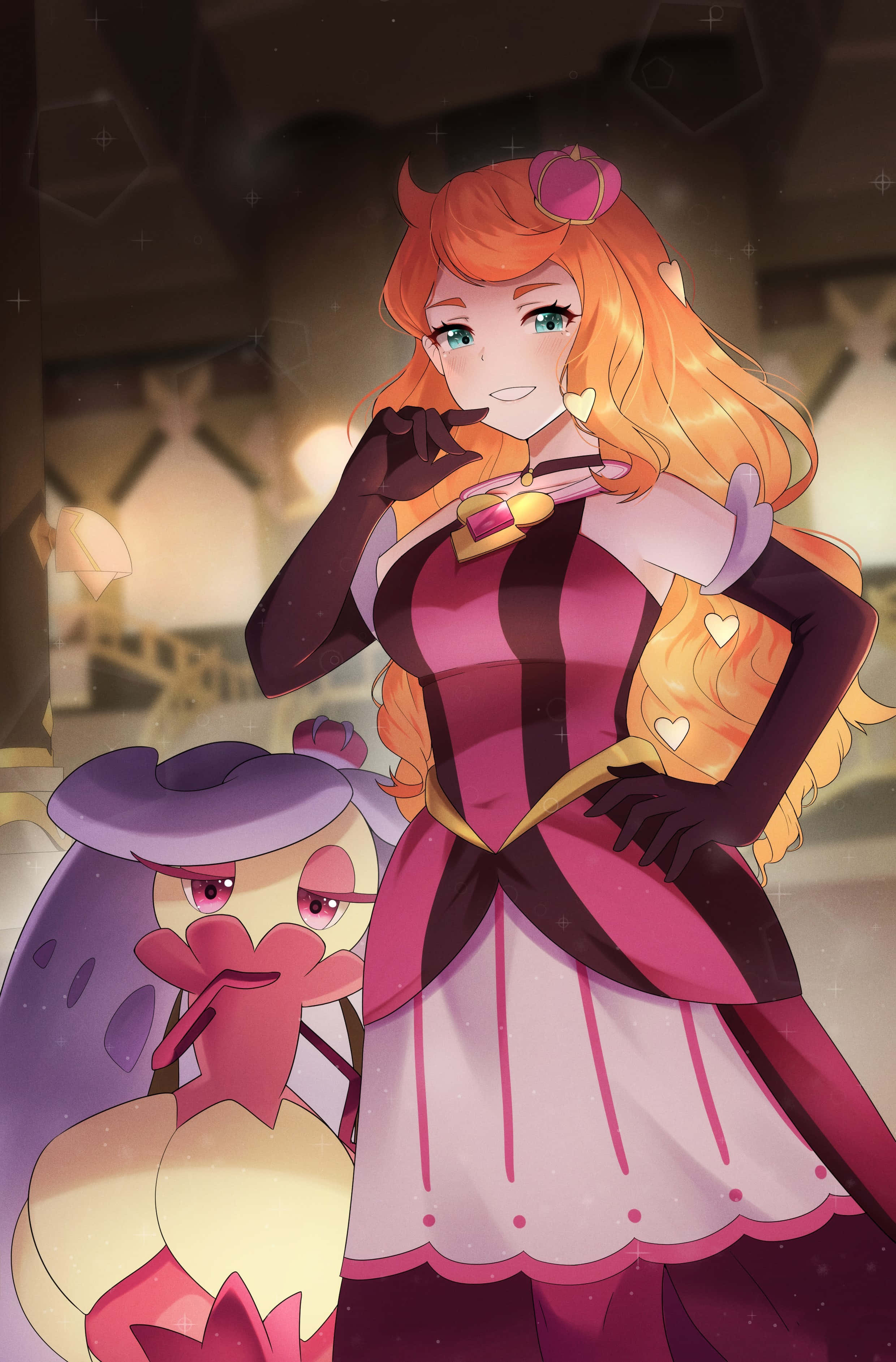 Tsareena, orange hair, pink dress, 2K Phone Wallpaper