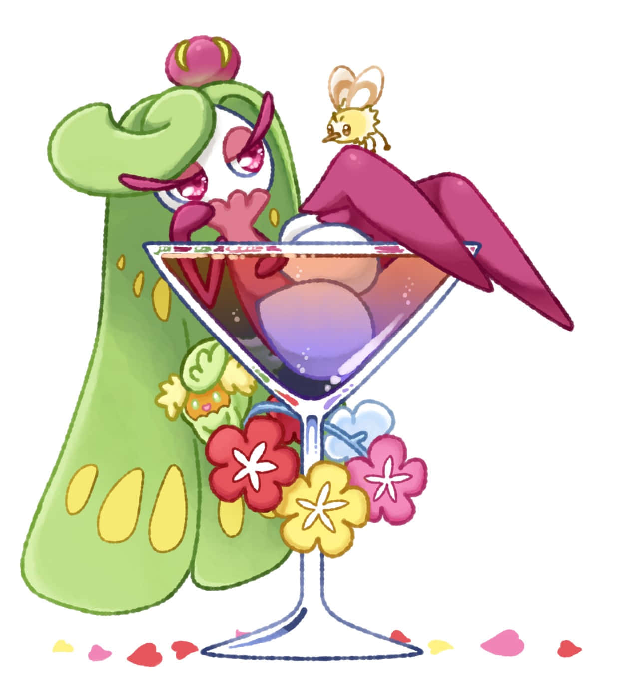 Tsareena, martini glass, colorful flowers, HD Phone Wallpaper