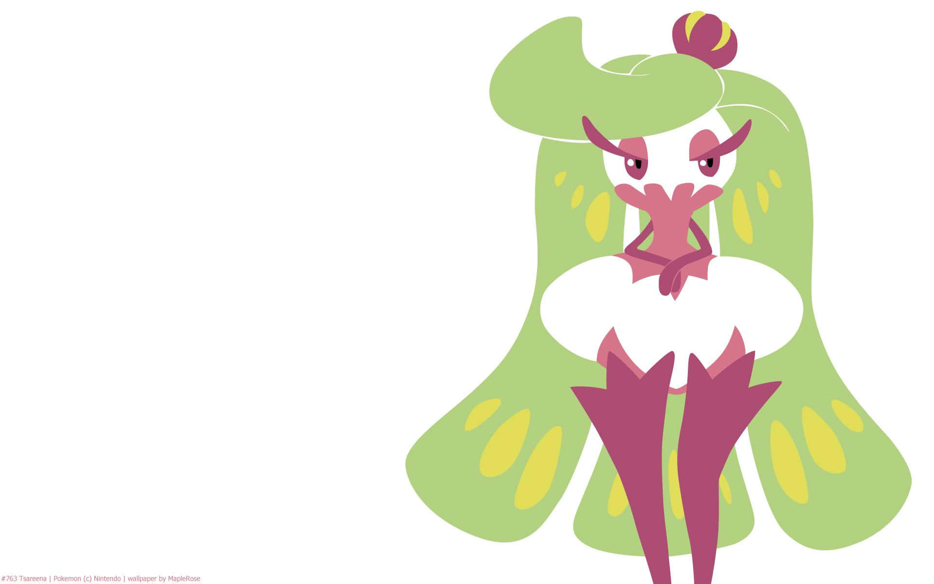Tsareena, green and pink, yellow spots, Full HD Desktop Wallpaper