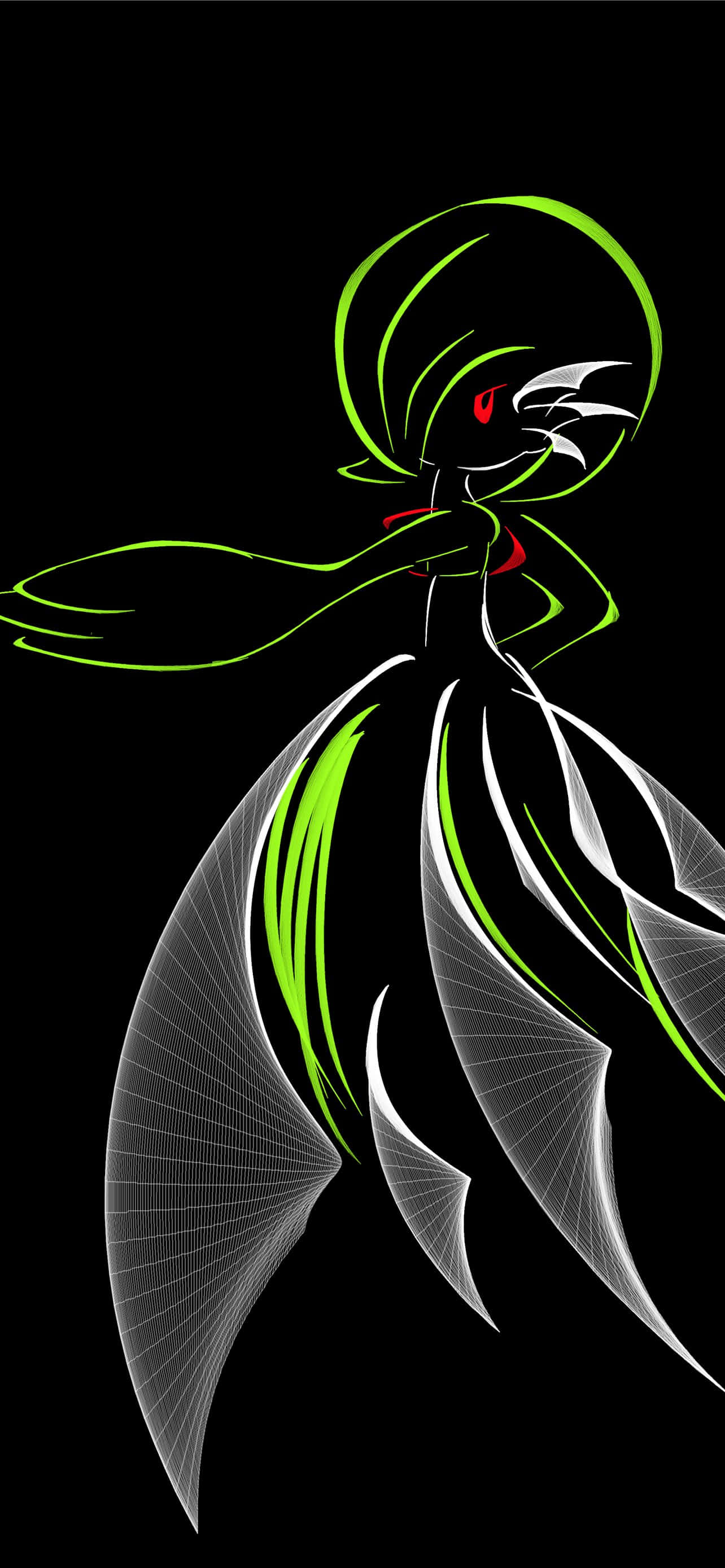 Neon Tsareena, glowing green, white, 2K Phone Wallpaper