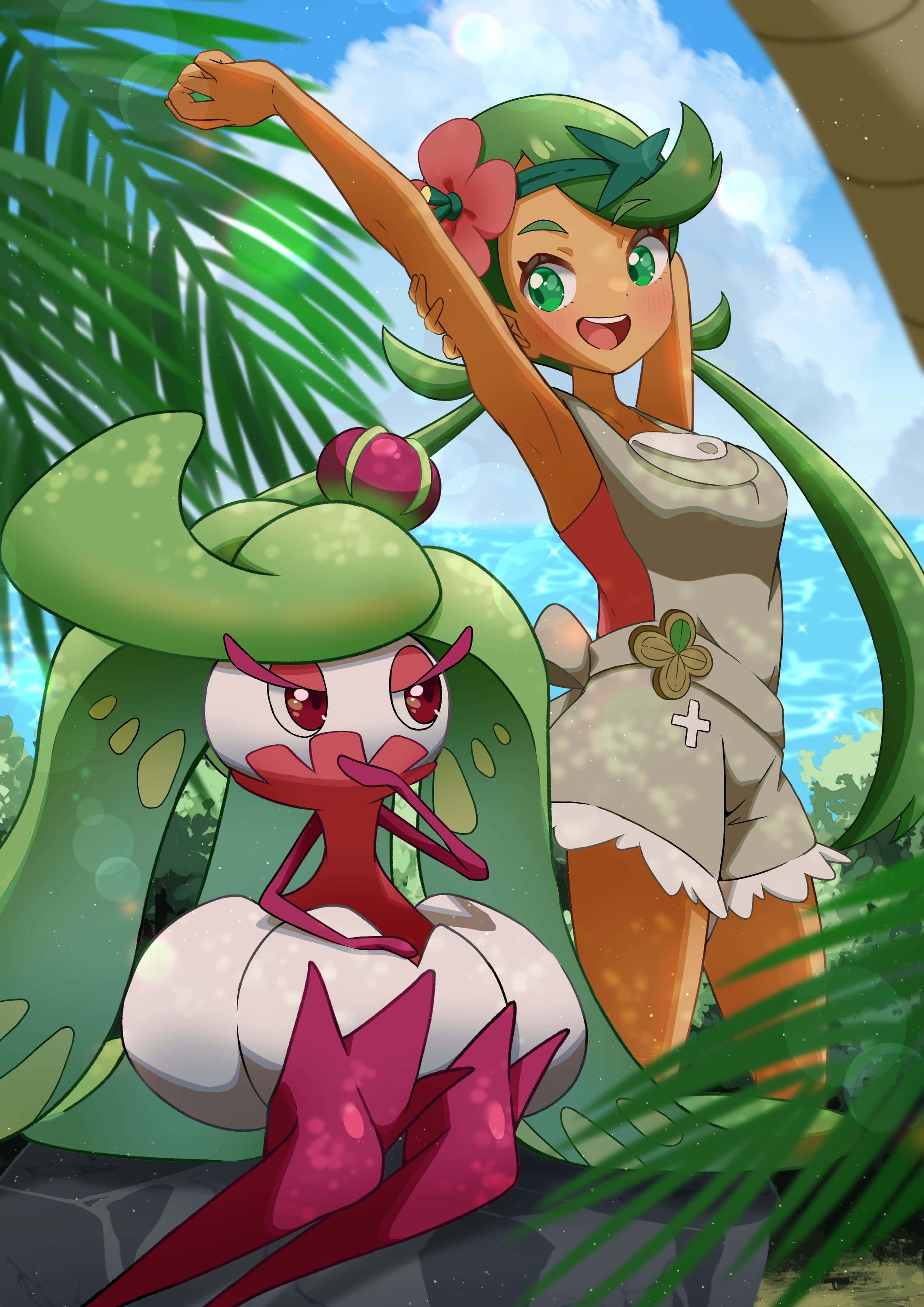 Tsareena, Trainer, green hair, 4K Phone Wallpaper