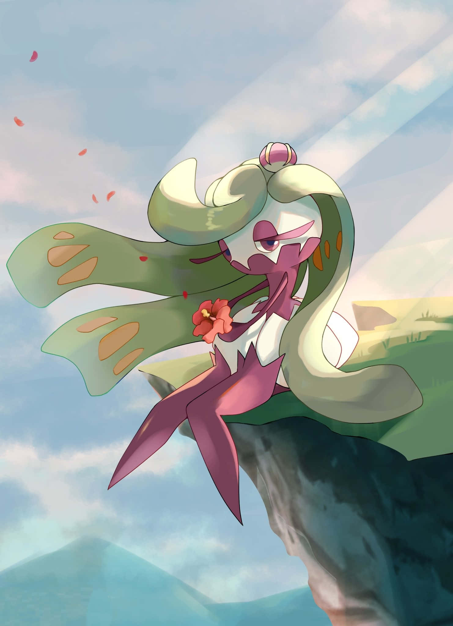 Tsareena, pink and green, anime-style, Full HD Phone Wallpaper