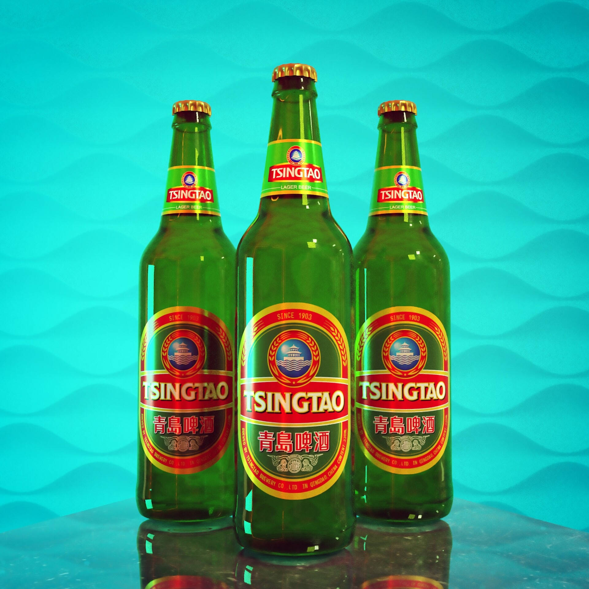 Tsingtao, beer bottle, green, Full HD Desktop Wallpaper