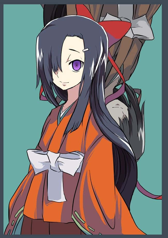 Tsubaki Kasugano, long dark hair, purple eyes, SD Phone Wallpaper