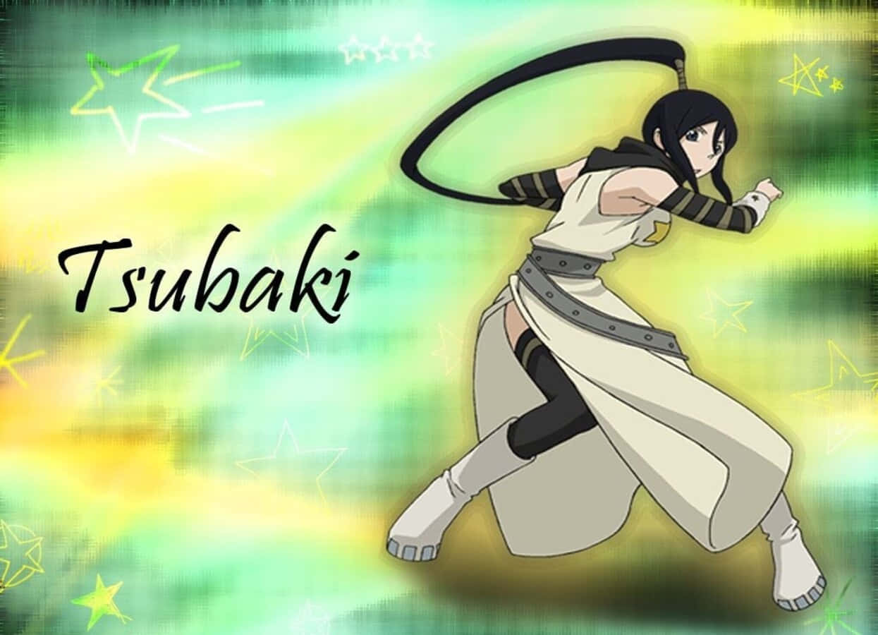 Tsubaki Nakatsukasa, black whip, glowing green yellow starry background, SD Desktop Wallpaper
