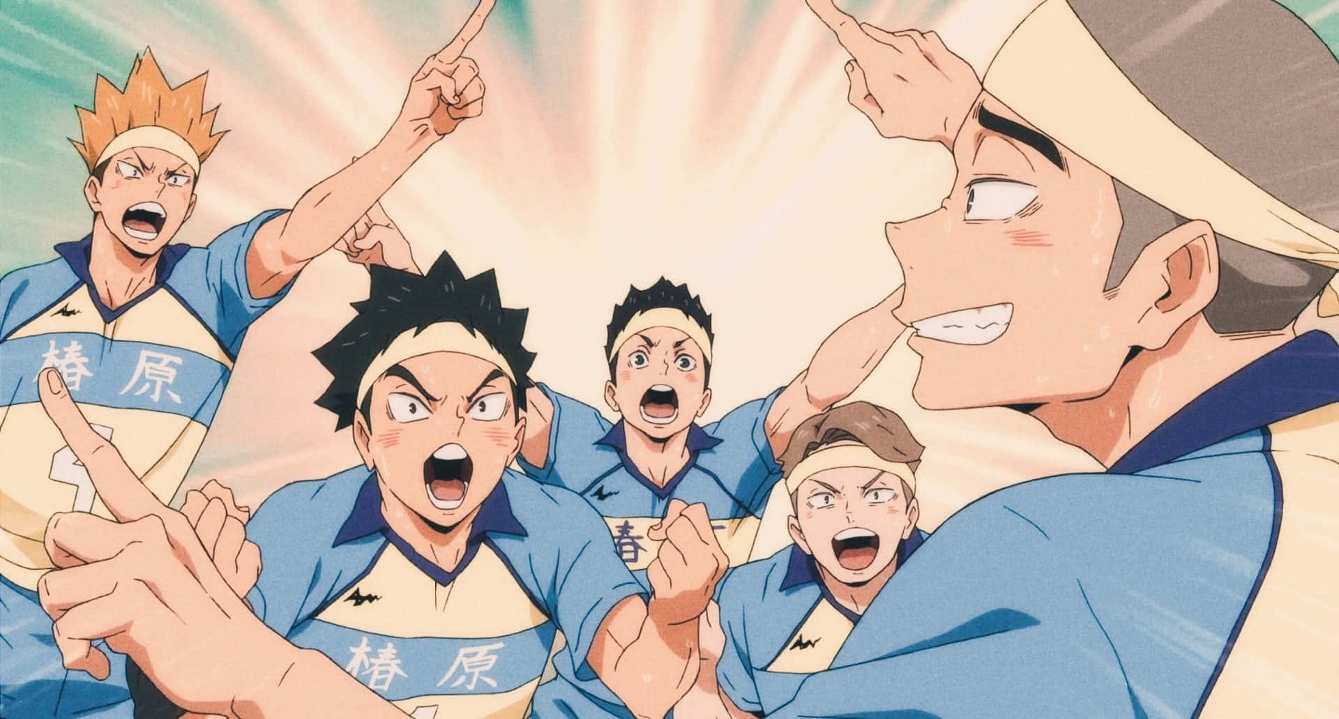 Tsubakihara, anime volleyball team, triumphant cheers, Full HD Desktop Wallpaper