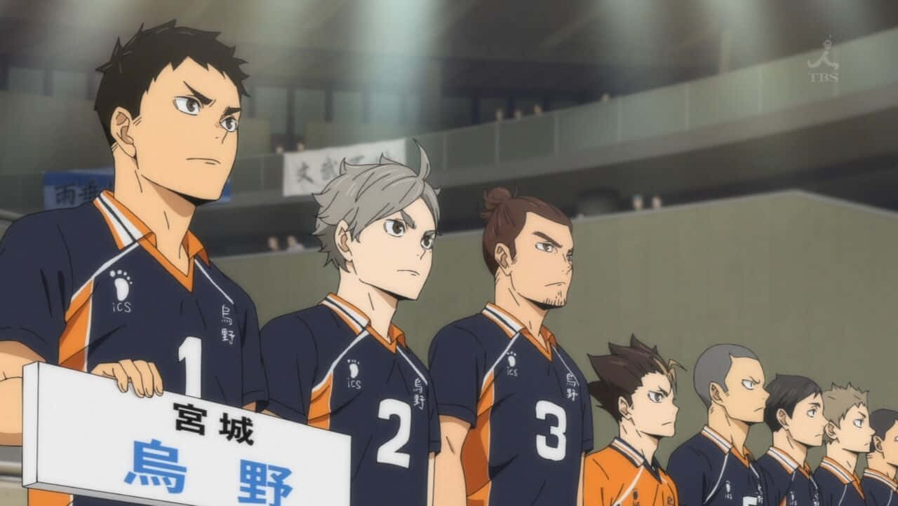 Tsubakihara, dark blue and orange uniforms, gymnasium, HD Desktop Wallpaper