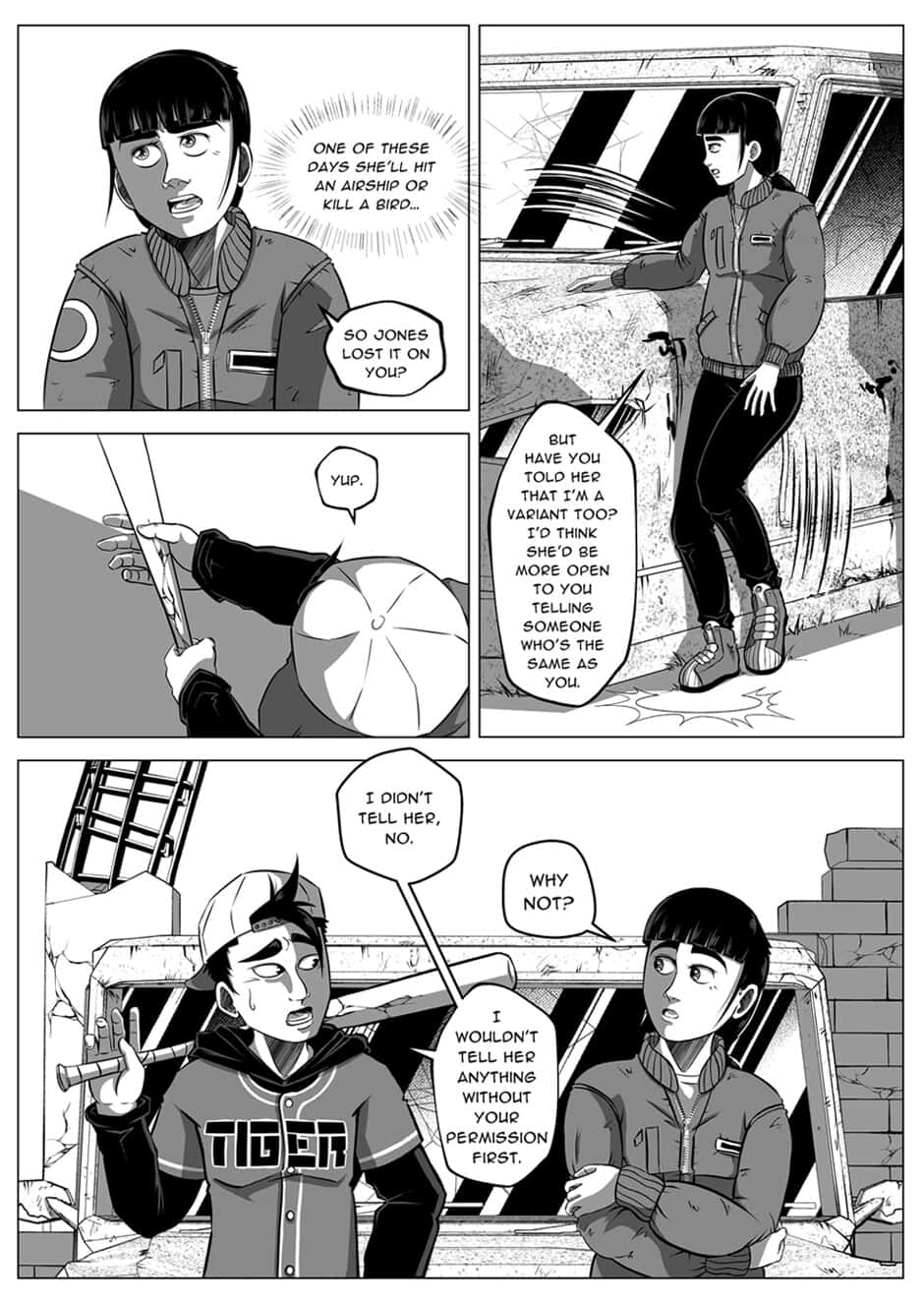Tsubakihara, black and white manga panels, damaged vehicle, HD Phone Wallpaper