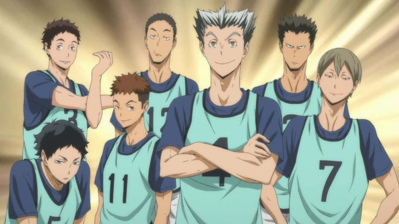 Tsubakihara, anime volleyball players, teal and blue jerseys, HD Desktop Wallpaper