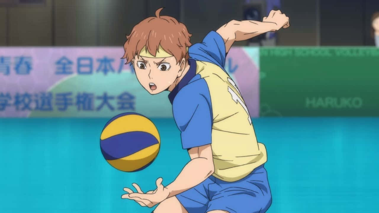 Tsubakihara, anime volleyball player, blue and yellow uniform, HD Desktop Wallpaper