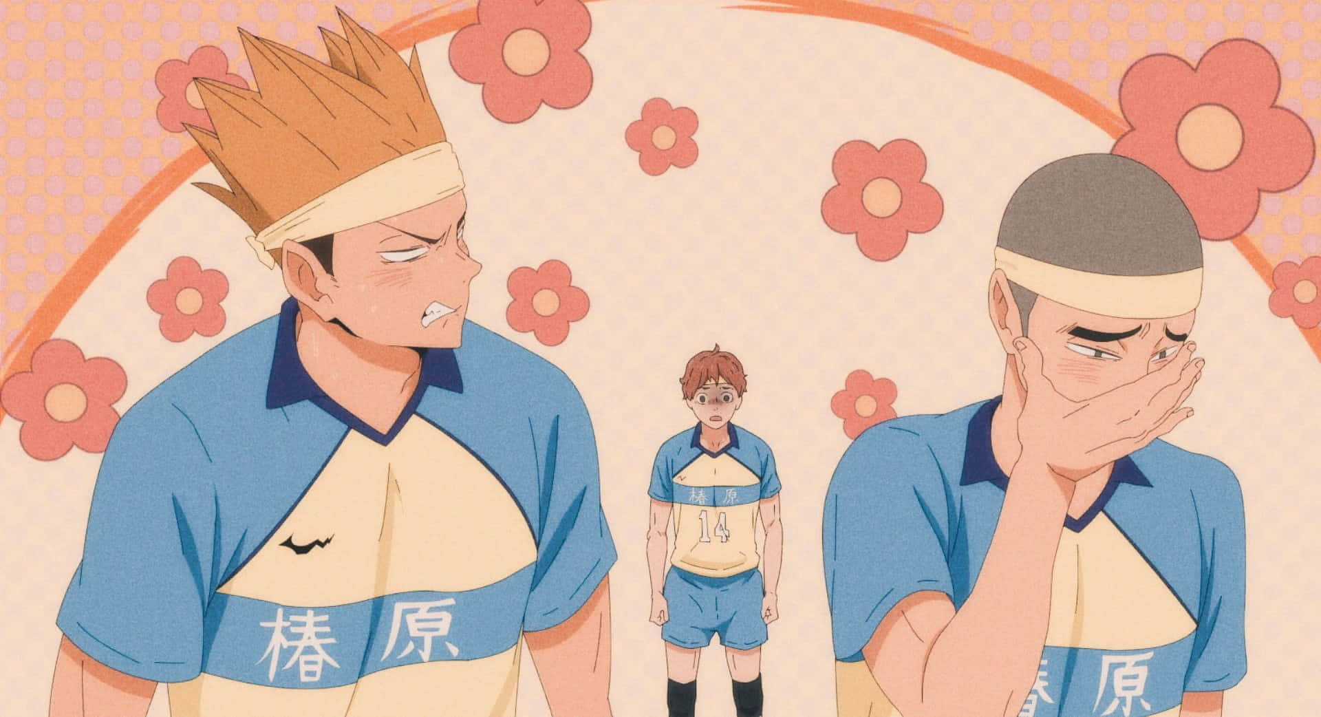 Tsubakihara, anime volleyball players, blue and beige uniforms, Full HD Desktop Wallpaper