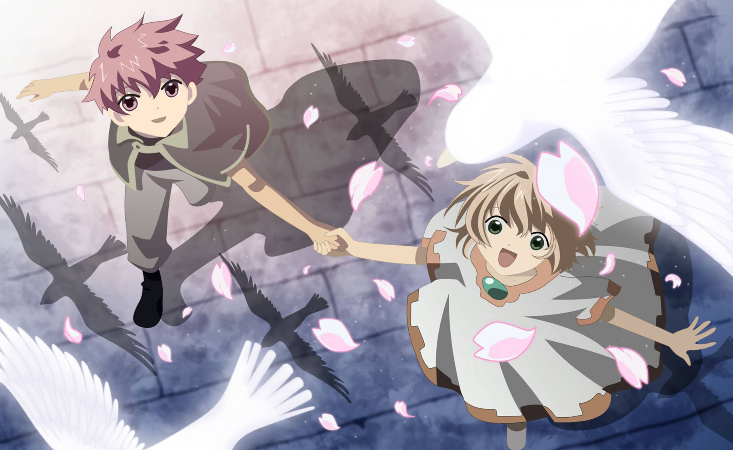 Tsubasa Reservoir Chronicle, doves, black and white birds, 2K Desktop Wallpaper