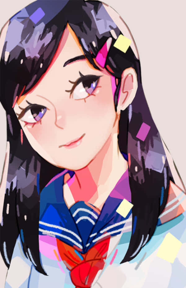 Tsubomi Takane, sailor uniform, geometric shapes, SD Phone Wallpaper