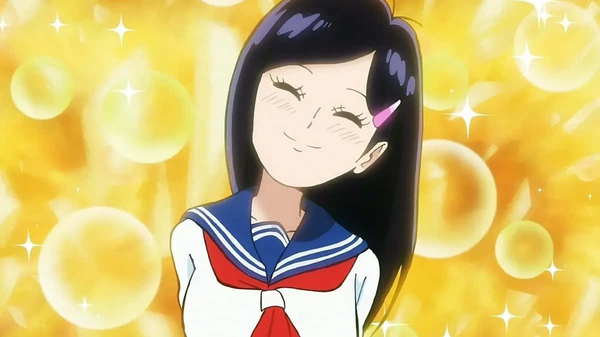 Tsubomi Takane, sailor uniform, glowing golden bubble background, SD Desktop Wallpaper