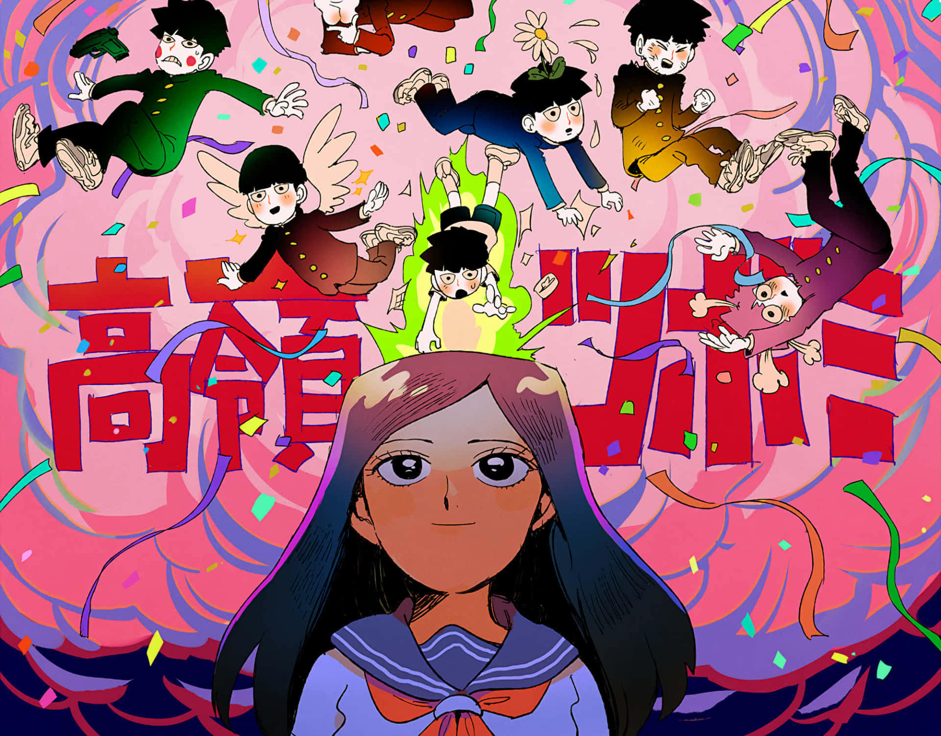 Tsubomi Takane, sailor uniform, colorful confetti, Full HD Desktop Wallpaper