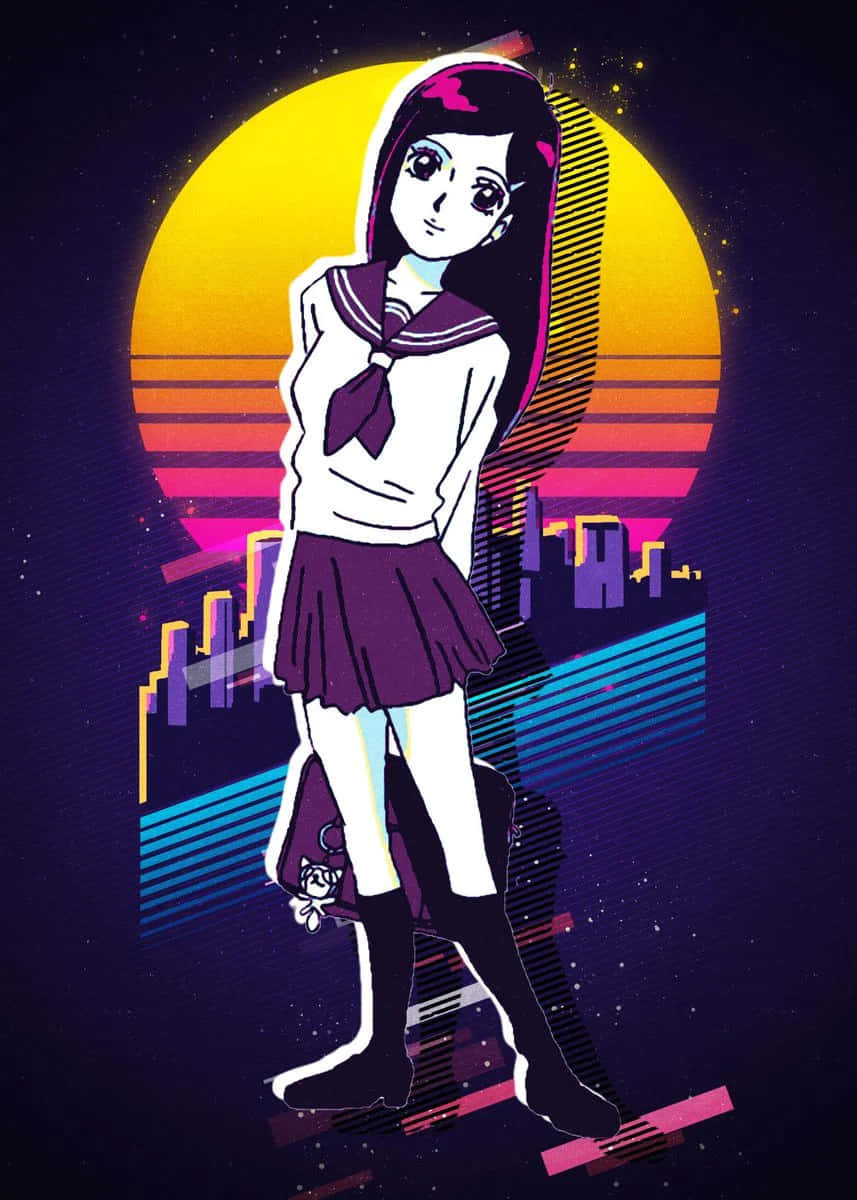 Tsubomi Takane, sailor uniform, glowing retro sunset, SD Phone Wallpaper