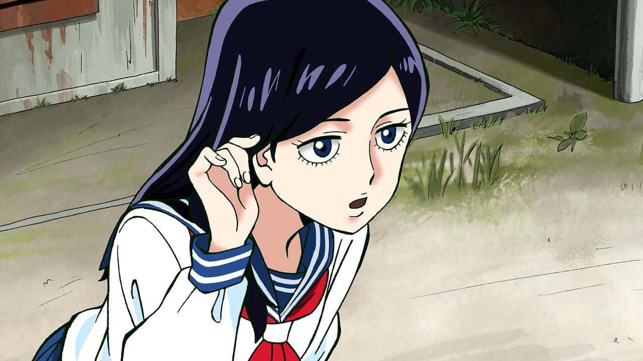 Tsubomi Takane, school uniform, crouches outdoors, HD Desktop Wallpaper